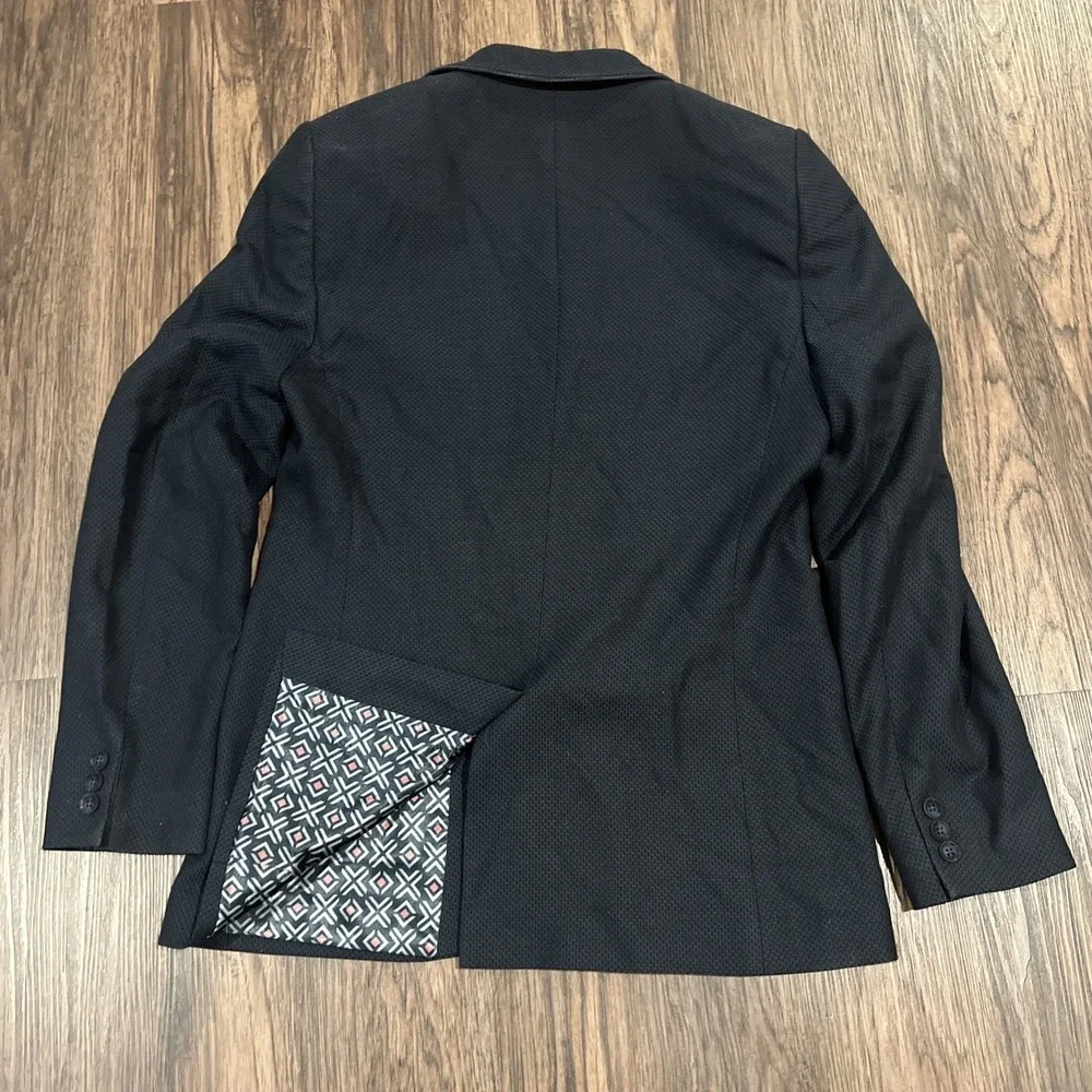 Ted Baker London Linen Herringbone Jacket Size 3 Navy Gray 2 Button Blazer
